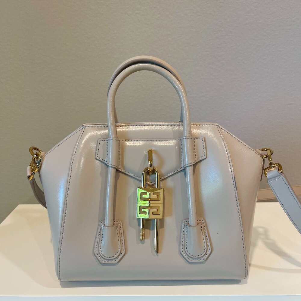 Givenchy Mini Antigona Lock Top Handle Bag – Cream